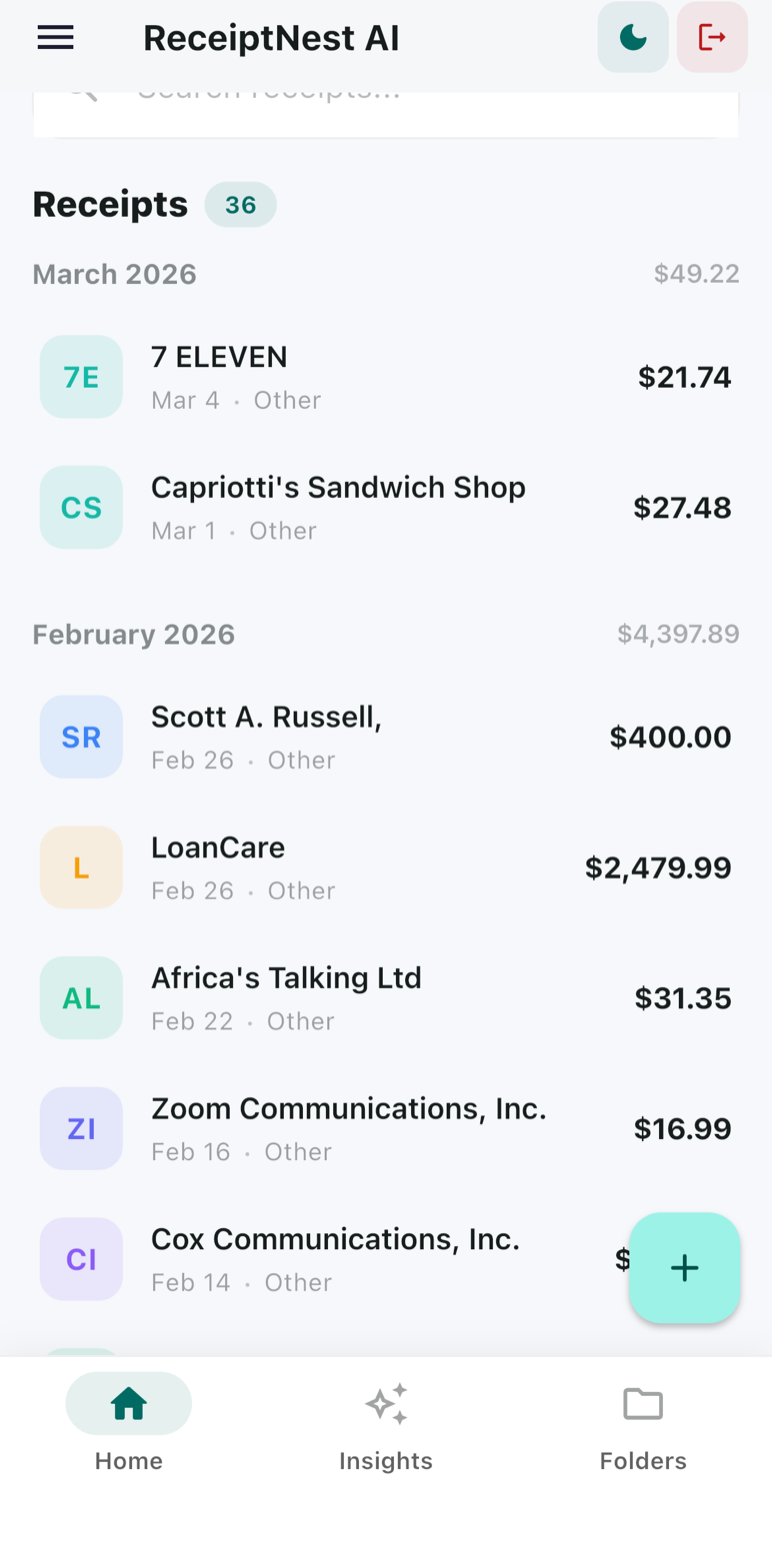 Auto-organized receipts tagged and searchable
