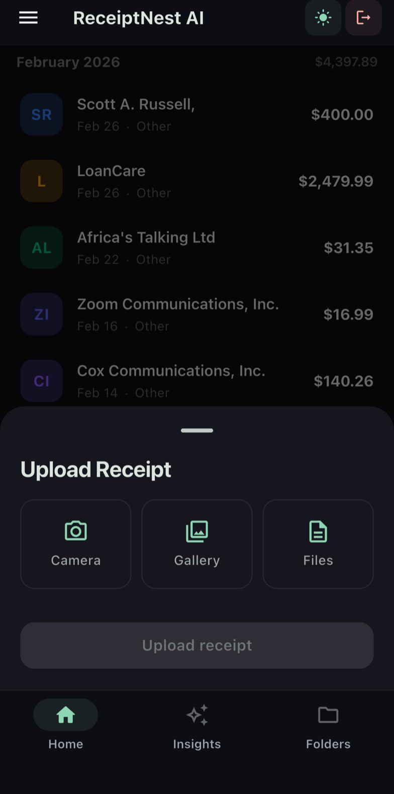 Capture receipts from email, photo, or PDF